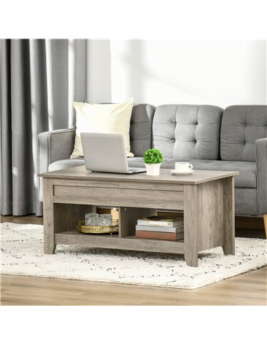 HOMCOM Lift Top Coffee Table w/ Hidden Storage Compartment Open Shelves Lift Tabletop Pop Up Centre Table for Living Room Oak Ef