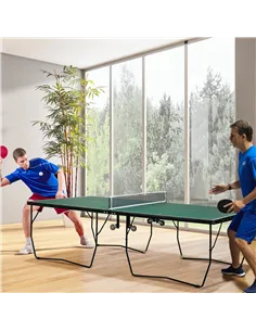 SPORTNOW 9FT Folding Tennis Table, with 8 Wheels, for Indoor Use, Green 2