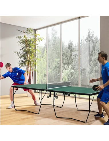 SPORTNOW 9FT Folding Tennis Table, with 8 Wheels, for Indoor Use, Green