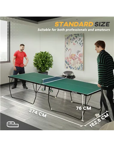 SPORTNOW 9FT Folding Tennis Table, with 8 Wheels, for Indoor Use, Green