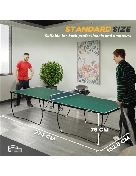 SPORTNOW 9FT Folding Tennis Table, with 8 Wheels, for Indoor Use, Green