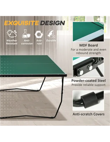 SPORTNOW 9FT Folding Tennis Table, with 8 Wheels, for Indoor Use, Green