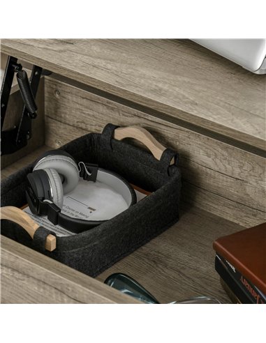 HOMCOM Lift Top Coffee Table w/ Hidden Storage Compartment Open Shelves Lift Tabletop Pop Up Centre Table for Living Room Oak Ef