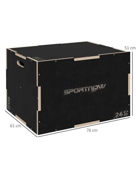 SPORTNOW Multi-Faceted Jump Box, Wooden Step Up Box, for Home, Gym, Exercise, 51/61/76cm- Black