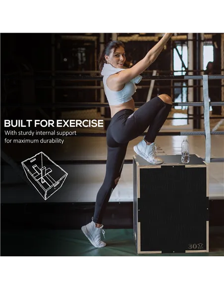 SPORTNOW Multi-Faceted Jump Box, Wooden Step Up Box, for Home, Gym, Exercise, 51/61/76cm- Black