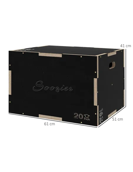 SPORTNOW Multi-Faceted Jump Box, Wooden Step Up Box, for Home, Gym, Exercise, 41/51/61cm - Black