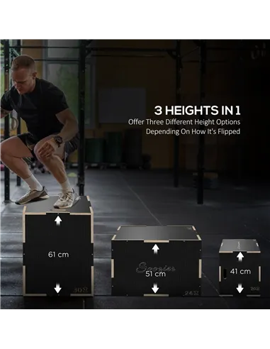 SPORTNOW Multi-Faceted Jump Box, Wooden Step Up Box, for Home, Gym, Exercise, 41/51/61cm - Black