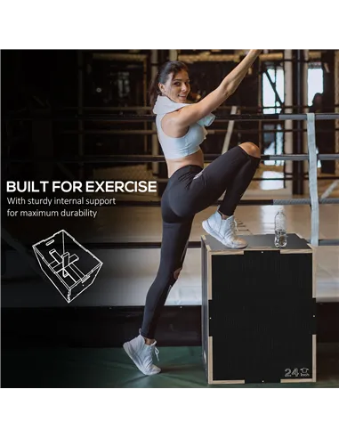 SPORTNOW Multi-Faceted Jump Box, Wooden Step Up Box, for Home, Gym, Exercise, 41/51/61cm - Black