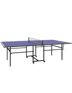 SPORTNOW 9FT Folding Table Tennis Table with Four Wheels, for Indoor Use, Blue