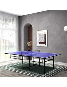 SPORTNOW 9FT Folding Table Tennis Table with Four Wheels, for Indoor Use, Blue 2