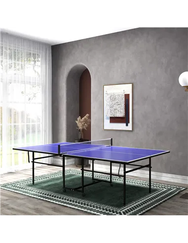 SPORTNOW 9FT Folding Table Tennis Table with Four Wheels, for Indoor Use, Blue