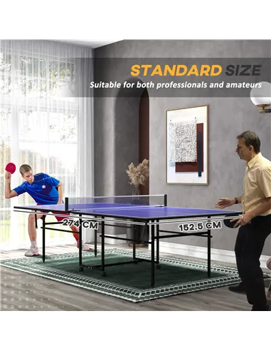 SPORTNOW 9FT Folding Table Tennis Table with Four Wheels, for Indoor Use, Blue