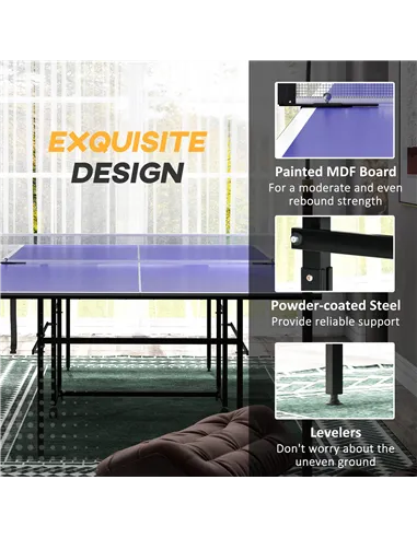 SPORTNOW 9FT Folding Table Tennis Table with Four Wheels, for Indoor Use, Blue