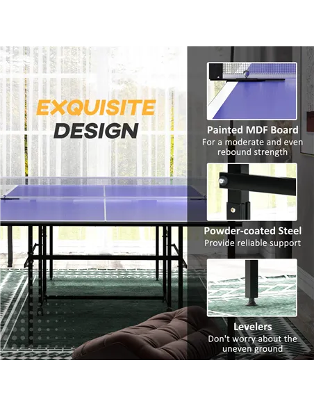 SPORTNOW 9FT Folding Table Tennis Table with Four Wheels, for Indoor Use, Blue