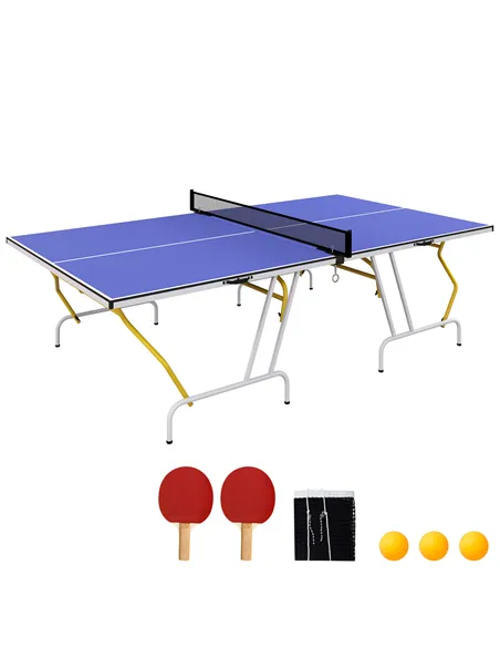 SPORTNOW 9FT Foldable Table Tennis Table, with Cover, Net, Paddles, Balls - Blue