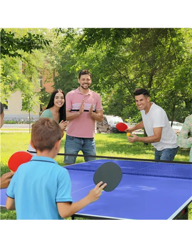 SPORTNOW 9FT Foldable Table Tennis Table, with Cover, Net, Paddles, Balls - Blue