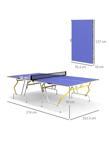 SPORTNOW 9FT Foldable Table Tennis Table, with Cover, Net, Paddles, Balls - Blue