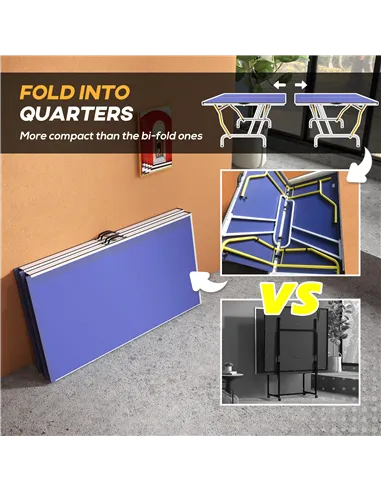 SPORTNOW 9FT Foldable Table Tennis Table, with Cover, Net, Paddles, Balls - Blue