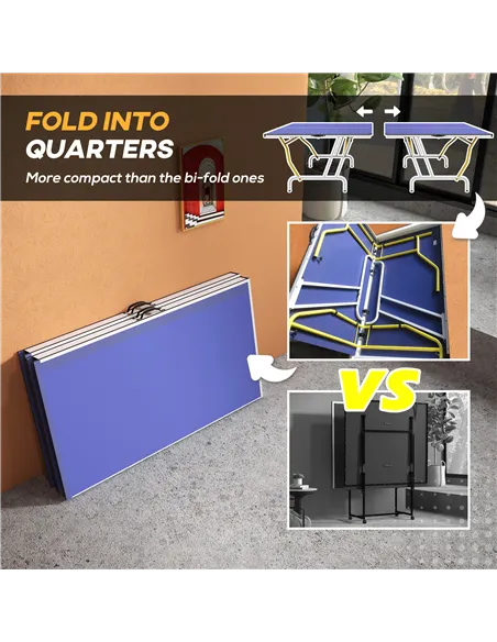 SPORTNOW 9FT Foldable Table Tennis Table, with Cover, Net, Paddles, Balls - Blue