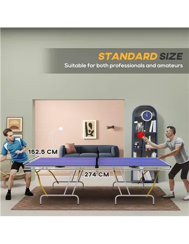 SPORTNOW 9FT Foldable Table Tennis Table, with Cover, Net, Paddles, Balls - Blue