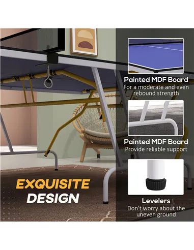 SPORTNOW 9FT Foldable Table Tennis Table, with Cover, Net, Paddles, Balls - Blue