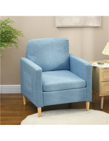 HOMCOM Modern Accent Chair, Comfy Fireside Chair, Upholstered Armchair for Living Room, Bedroom, Home Office, Blue