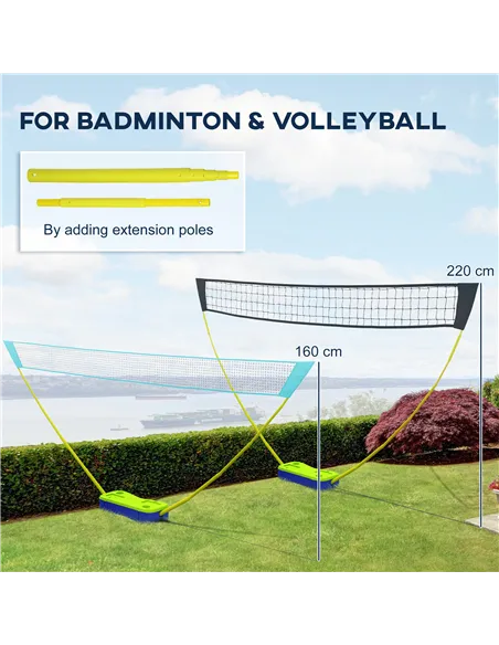 SPORTNOW Portable Badminton Net Set w/ Volleyball Net, Rackets, Shuttlecocks