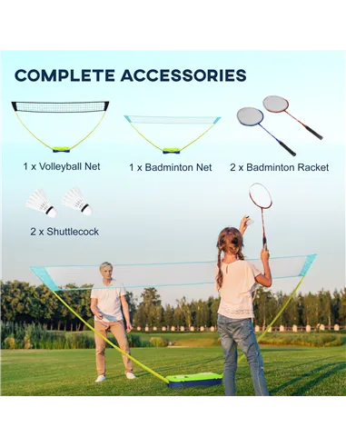 SPORTNOW Portable Badminton Net Set w/ Volleyball Net, Rackets, Shuttlecocks