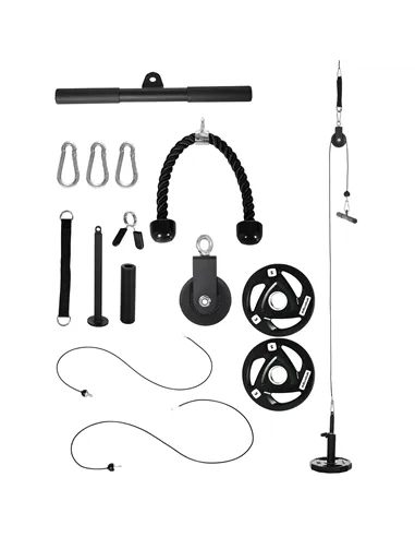 SPORTNOW Cable Machine Pulley System with 2 x 5kg Weight Plates, Lat Pull Down System with Loading Weight for Home Gym Biceps Tr
