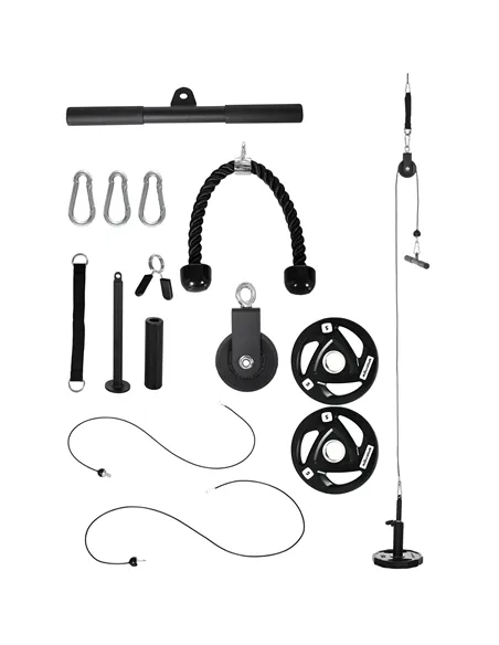 SPORTNOW Cable Machine Pulley System with 2 x 5kg Weight Plates, Lat Pull Down System with Loading Weight for Home Gym Biceps Tr