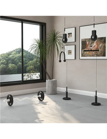 SPORTNOW Cable Machine Pulley System with 2 x 5kg Weight Plates, Lat Pull Down System with Loading Weight for Home Gym Biceps Tr