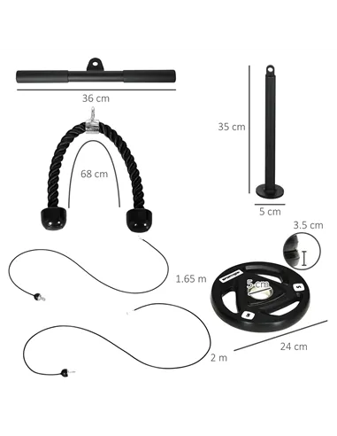 SPORTNOW Cable Machine Pulley System with 2 x 5kg Weight Plates, Lat Pull Down System with Loading Weight for Home Gym Biceps Tr