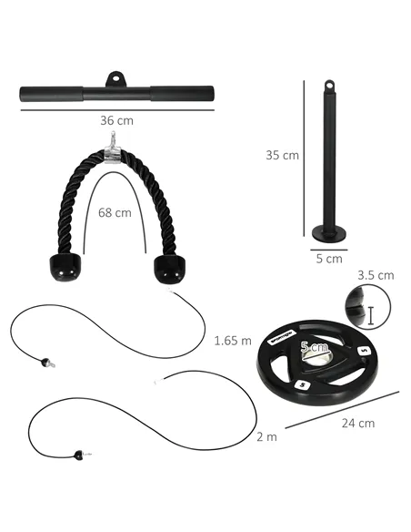 SPORTNOW Cable Machine Pulley System with 2 x 5kg Weight Plates, Lat Pull Down System with Loading Weight for Home Gym Biceps Tr