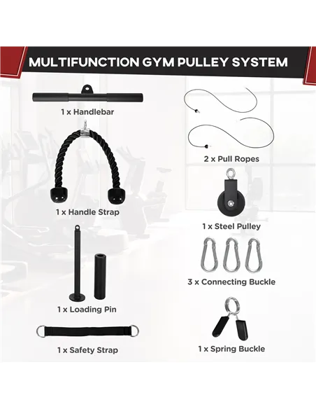 SPORTNOW Cable Machine Pulley System with 2 x 5kg Weight Plates, Lat Pull Down System with Loading Weight for Home Gym Biceps Tr