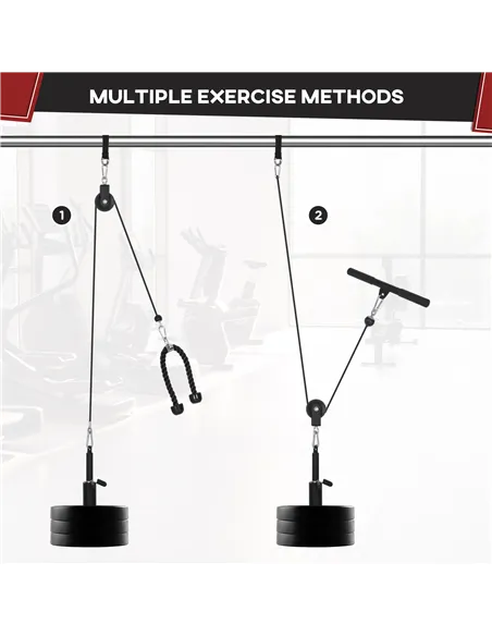 SPORTNOW Cable Machine Pulley System with 2 x 5kg Weight Plates, Lat Pull Down System with Loading Weight for Home Gym Biceps Tr