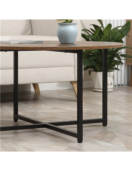HOMCOM Round Coffee Table, Set of 2 Side Table with Metal Frame, Industrial End Table for Living Room Bedroom, Rustic Brown