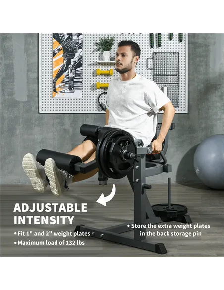 SPORTNOW Seated Leg Extension and Curl Machine, Adjustable Leg Raise Machine and Curl Machine with Plate Loaded for Hip, Thigh, 