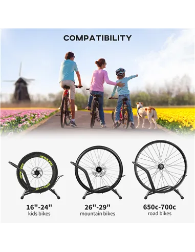 SPORTNOW Portable Bike Floor Stand, Freestanding Bike Rack for 16"-29" Kid's/Mountain/Road Bikes Home Garages Use