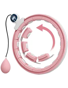 SPORTNOW Smart Weighted Hula Hoop, Massage Hula Ring w/ 16 Detachable Knots, 360° Auto-Rotating Ball, Digital Counter, Pink