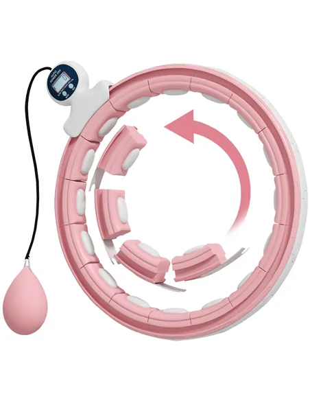 SPORTNOW Smart Weighted Hula Hoop, Massage Hula Ring w/ 16 Detachable Knots, 360° Auto-Rotating Ball, Digital Counter, Pink