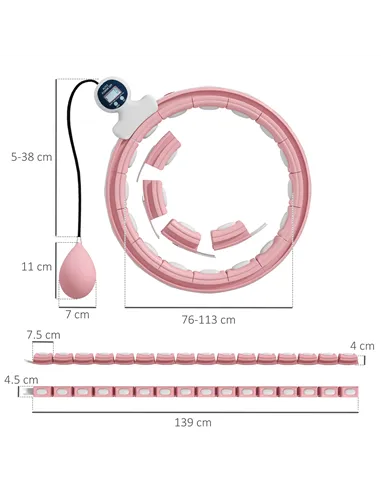 SPORTNOW Smart Weighted Hula Hoop, Massage Hula Ring w/ 16 Detachable Knots, 360° Auto-Rotating Ball, Digital Counter, Pink
