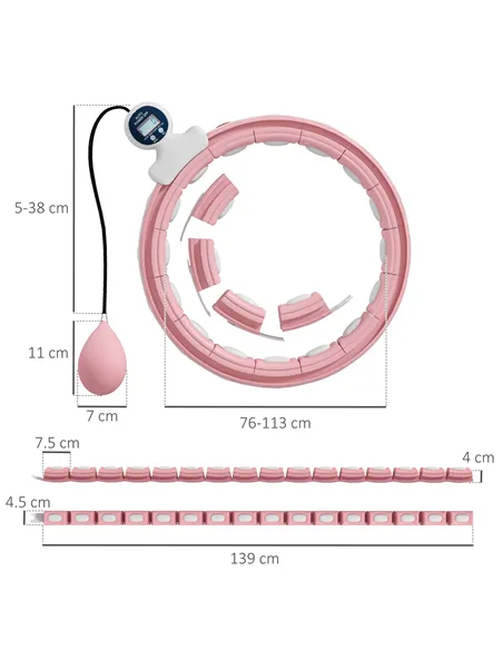 SPORTNOW Smart Weighted Hula Hoop, Massage Hula Ring w/ 16 Detachable Knots, 360° Auto-Rotating Ball, Digital Counter, Pink