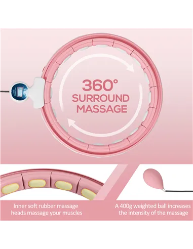 SPORTNOW Smart Weighted Hula Hoop, Massage Hula Ring w/ 16 Detachable Knots, 360° Auto-Rotating Ball, Digital Counter, Pink
