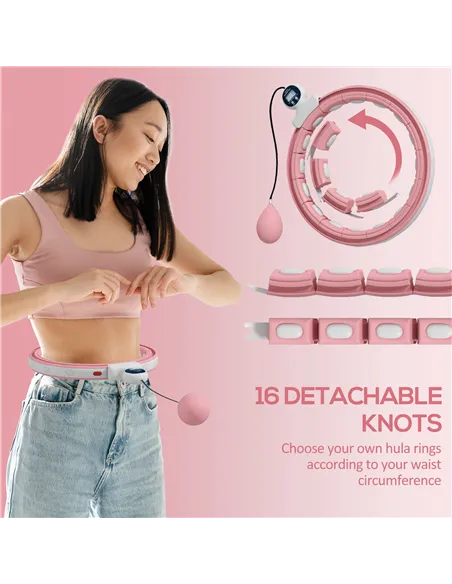 SPORTNOW Smart Weighted Hula Hoop, Massage Hula Ring w/ 16 Detachable Knots, 360° Auto-Rotating Ball, Digital Counter, Pink