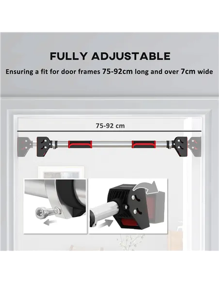 SPORTNOW Doorway Pull Up Bar, No Screws Door Frame Chin Up Bar, Adjustable Length (75-92cm) for Home Gym Workout, Max Load 200kg
