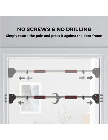 SPORTNOW Doorway Pull Up Bar, No Screws Door Frame Chin Up Bar, Adjustable Length (75-92cm) for Home Gym Workout, Max Load 200kg