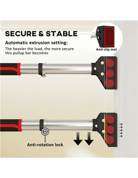 SPORTNOW Doorway Pull Up Bar, No Screws Door Frame Chin Up Bar, Adjustable Length (75-92cm) for Home Gym Workout, Max Load 200kg