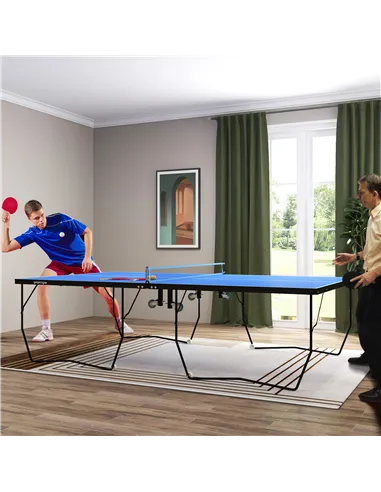 SPORTNOW 9FT Folding Tennis Table, with 8 Wheels, for Indoor Use, Blue