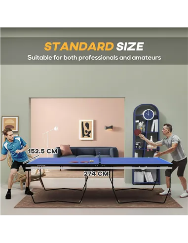 SPORTNOW 9FT Folding Tennis Table, with 8 Wheels, for Indoor Use, Blue