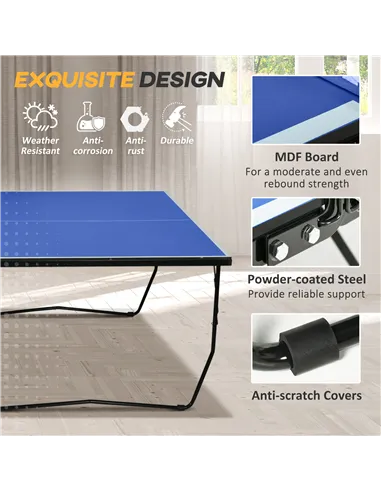 SPORTNOW 9FT Folding Tennis Table, with 8 Wheels, for Indoor Use, Blue